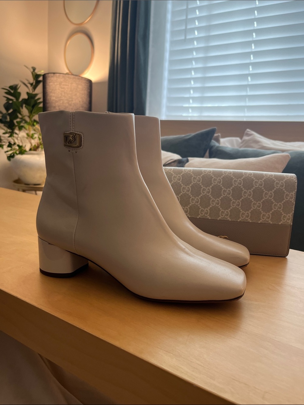 Franco Sarto Cream  Ankle Boots - Smooth Block Heel